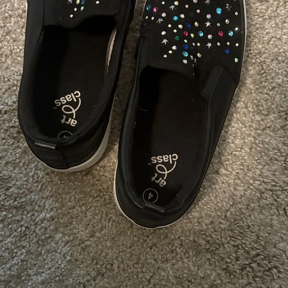 Art Class Kids Black Sneakers with Multicolor Sparkles stars and hearts size 4